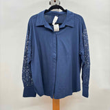 Wynne Collection Women's Size 1X Navy Lace Long Sleeve Shirt