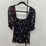 Free People Women's Size M Black Floral Short Sleeve Shirt