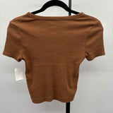 Social Culture Women's Size S Brown Ribbed Short Sleeve Shirt