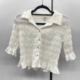 Maeve Junior's Size S White Textured Long Sleeve Shirt