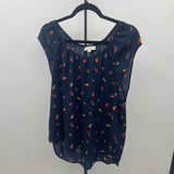 Loft Women's Size L Navy Floral Short Sleeve Shirt