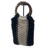 CURATEUR X LAUDE the LABEL Black & White GABBY Macrame Purse w/Ring Handles