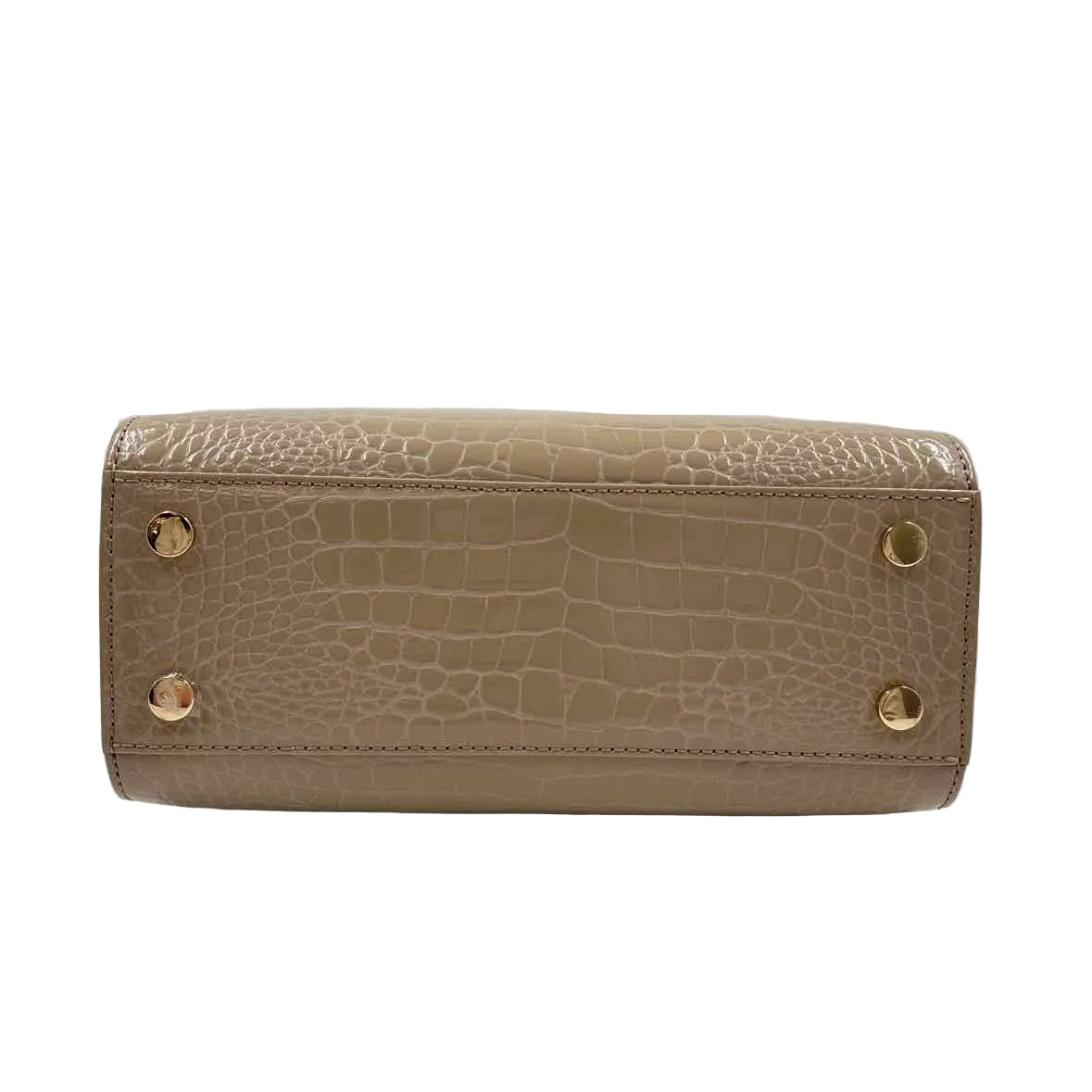 Bottom ASPINAL of LONDON Tan Croc-Embossed Patent Leather MIDI MAYFAIR Satchel Purse w/Opt Crossbody