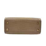Bottom ASPINAL of LONDON Tan Croc-Embossed Patent Leather MIDI MAYFAIR Satchel Purse w/Opt Crossbody