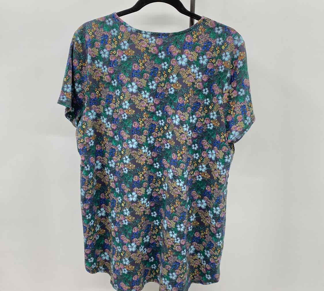 JJill Women's Size L Charcoal Floral Short Sleeve Shirt