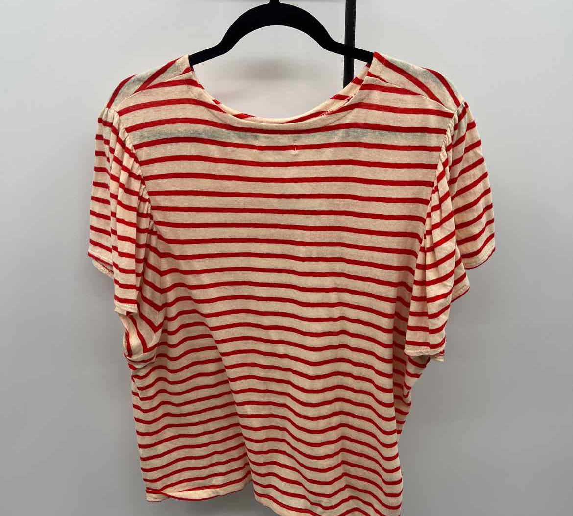 madewell Junior's Size 2X Red Stripe Short Sleeve Shirt