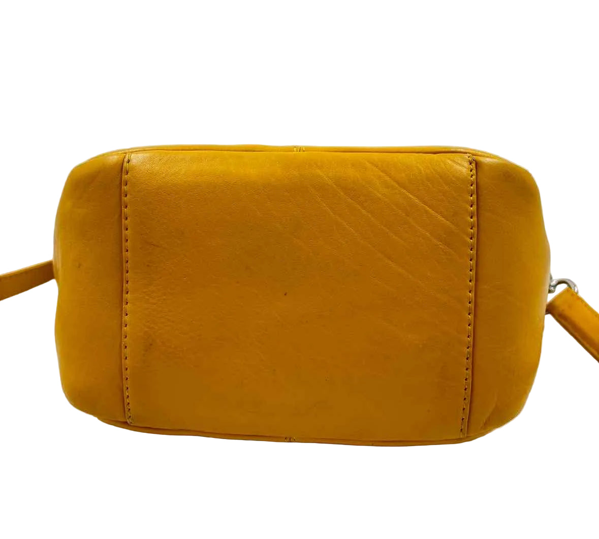 Bottom ILI New York Yellow Leather Circle Handled Satchel Purse w/Opt Crossbody Strap