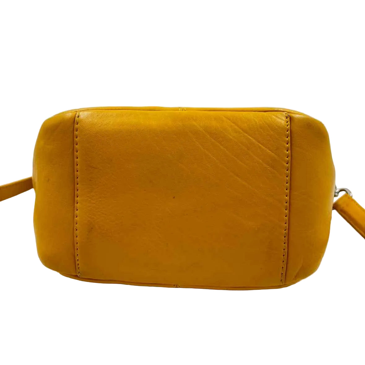 Bottom ILI New York Yellow Leather Circle Handled Satchel Purse w/Opt Crossbody Strap