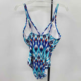 Liz Claiborne Women's Size 12 Blue Abstract Swimsuit - 1 Piece