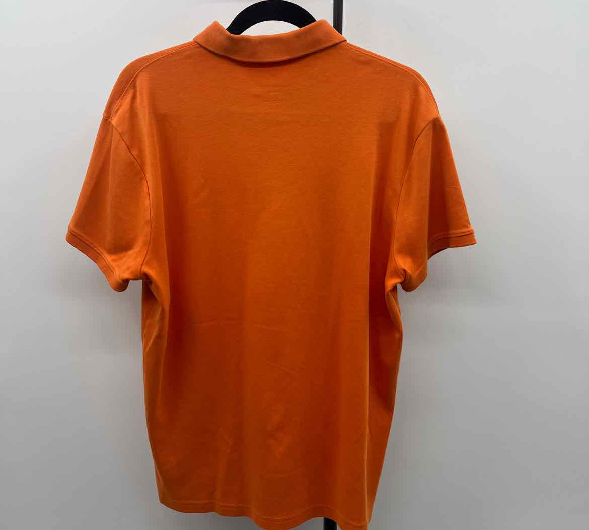 Lands End Men's Size L Orange Pima Cotton Solid Short Sleeve Shirt