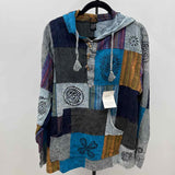 Rising International Women's Size L Blue Patchwork Long Sleeve Shirt