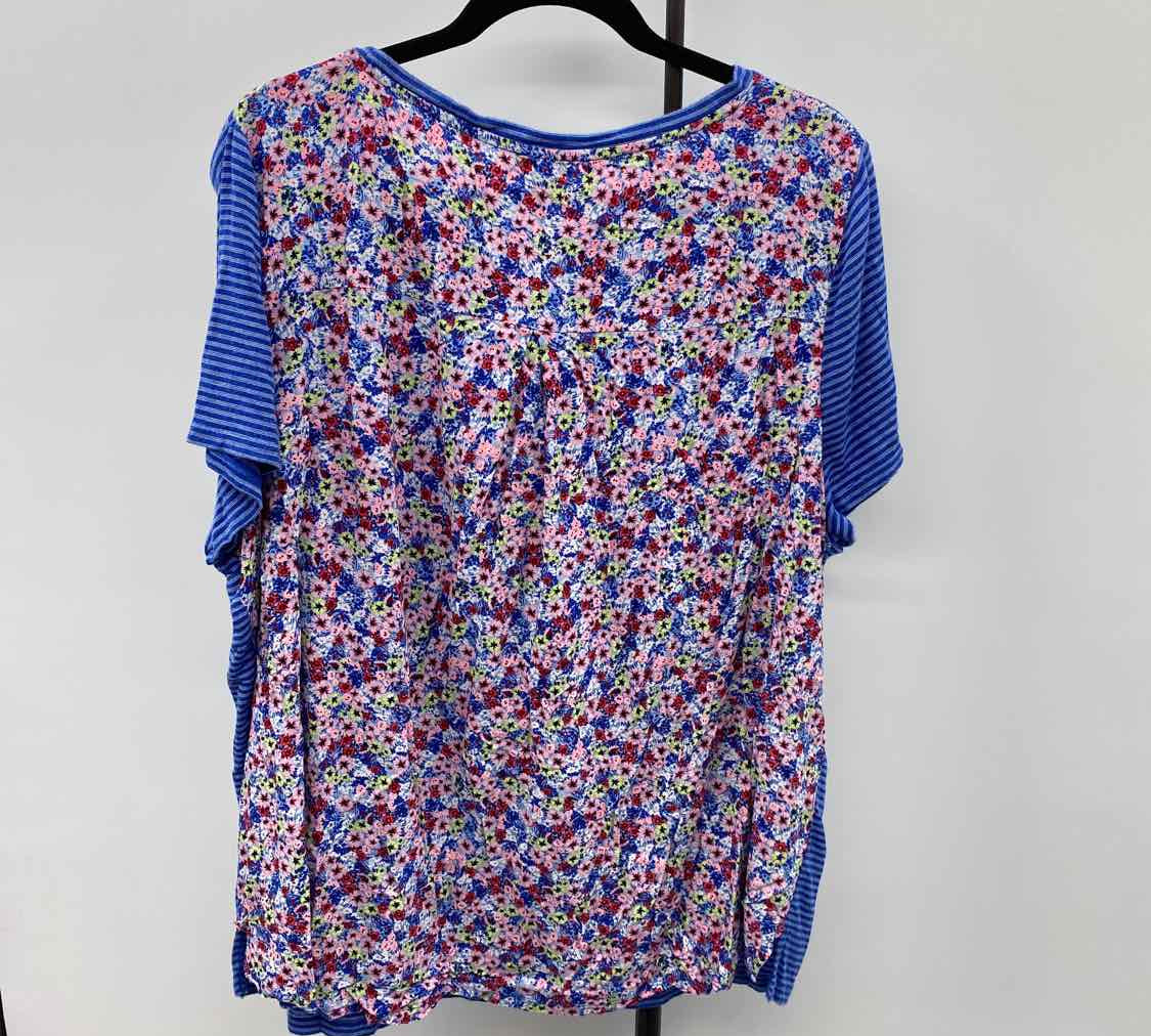 Talbots Women's Size 2X Blue Floral Short Sleeve Shirt