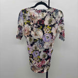 White House Black Market Women's Size XS Black Floral Short Sleeve Shirt