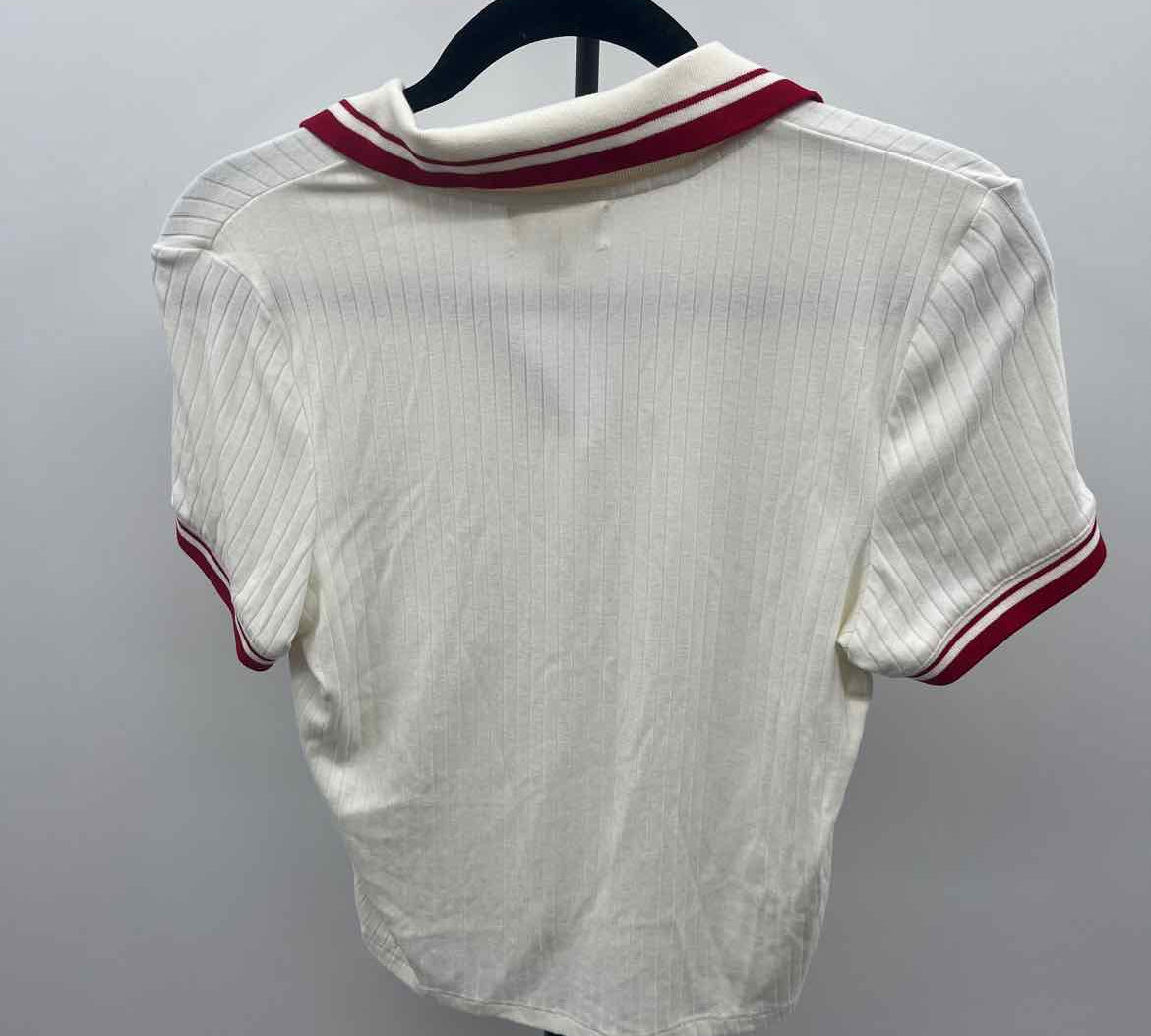 Marled Women's Size S White Ribbed Short Sleeve Shirt