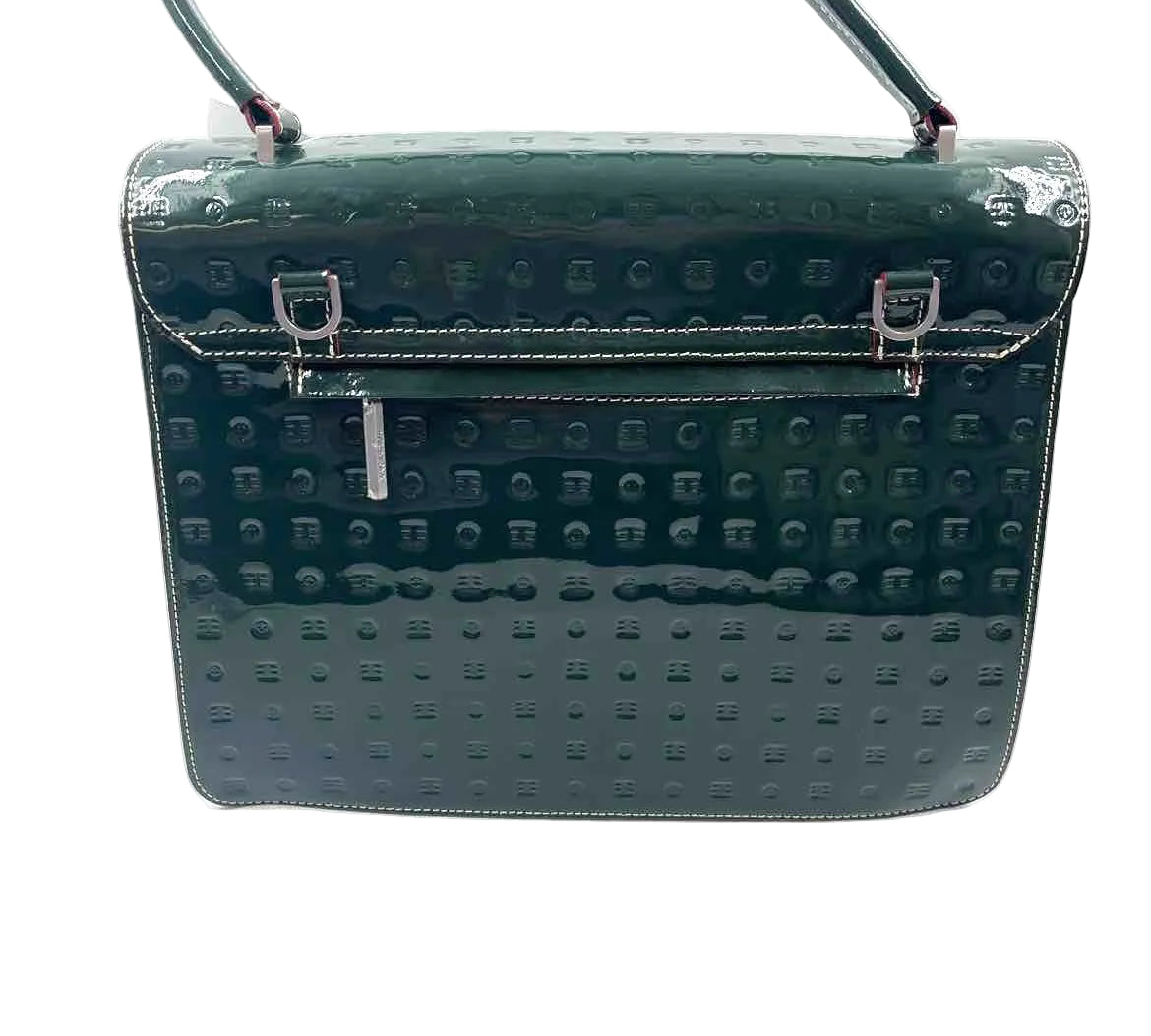 Back ARCADIA Forest Green Smooth & Embossed Patent Leather Handled Satchel Purse