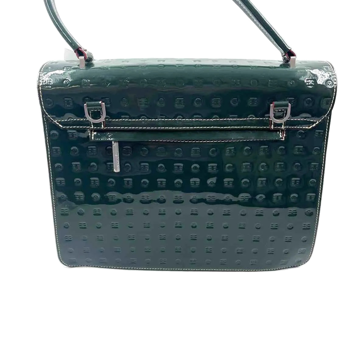 Back ARCADIA Forest Green Smooth & Embossed Patent Leather Handled Satchel Purse