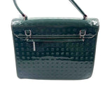 Back ARCADIA Forest Green Smooth & Embossed Patent Leather Handled Satchel Purse