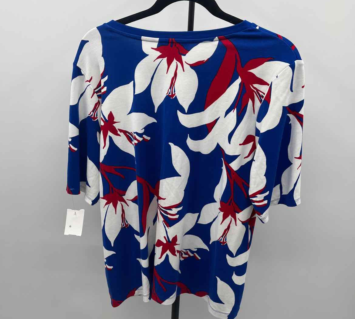 Liz Claiborne Women's Size L Royal Blue Floral Short Sleeve Shirt