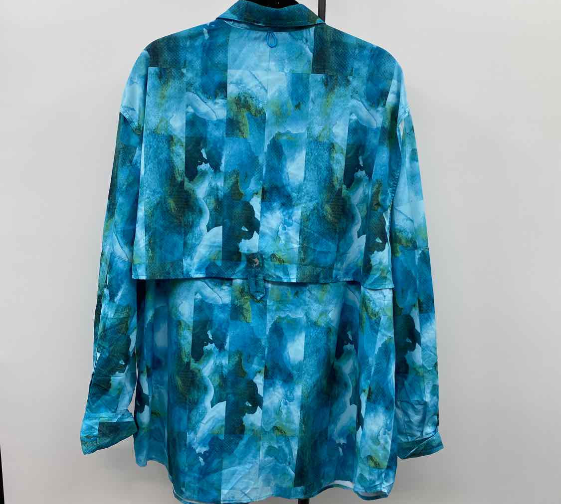 Reel Legends Men's Size XL Turquoise Abstract Long Sleeve Shirt