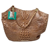 BRAHMIN Chestnut Brown Croc-Embossed Leather Handled Shoulder Bag Purse 25th Anniv Edition