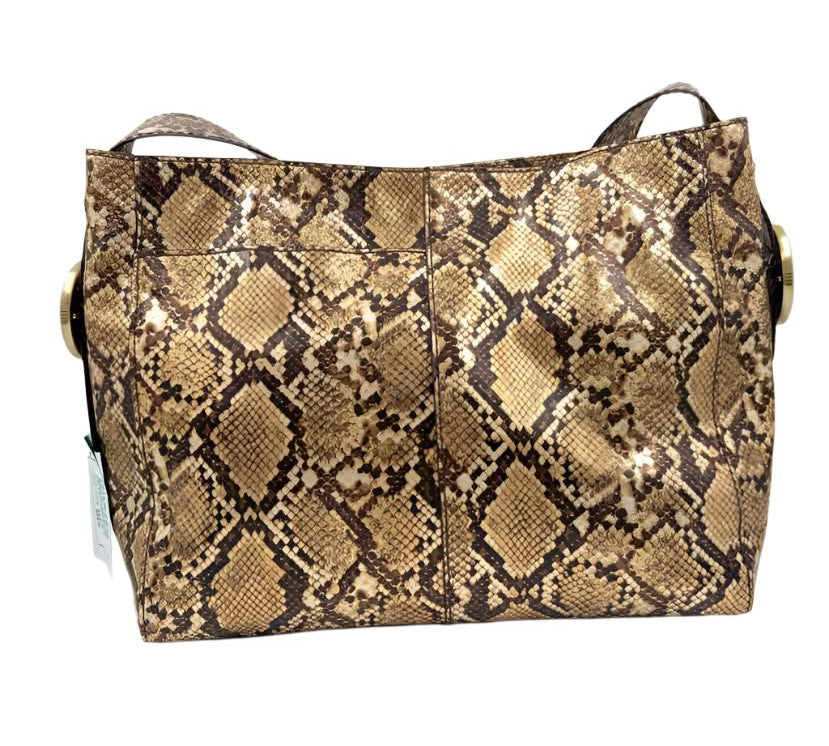 HOBO RENDER Gold & Brown Snakeskin Print Leather Shoulder Bag