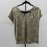 White House Black Market Women's Size M Beige Heathered Short Sleeve Shirt