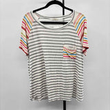 e.Luna Women's Size L Gray Stripe Short Sleeve Shirt