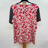 Susan Graver Women's Size L Red Floral Short Sleeve Shirt