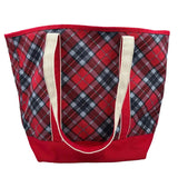 LANDS END Red & Blue Plaid Handled Canvas Tote Bag Purse