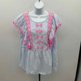 Lilly Pulitzer Women's Size XL Light Blue Embroidered Short Sleeve Shirt