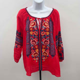 Johnny Was Women's Size S Red Embroidered Long Sleeve Shirt