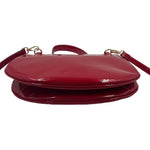 Bottom FRANCES VALENTINE Red Patent Leather Flap Front Handled Purse w/Crossbody