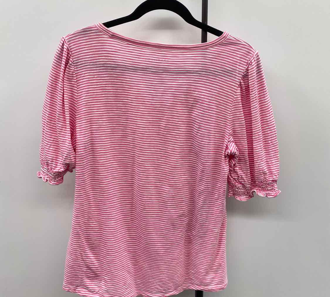 Talbots Women's Size LP Pink Stripe Short Sleeve Shirt
