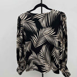 White House Black Market Women's Size M Black Leaf Long Sleeve Shirt