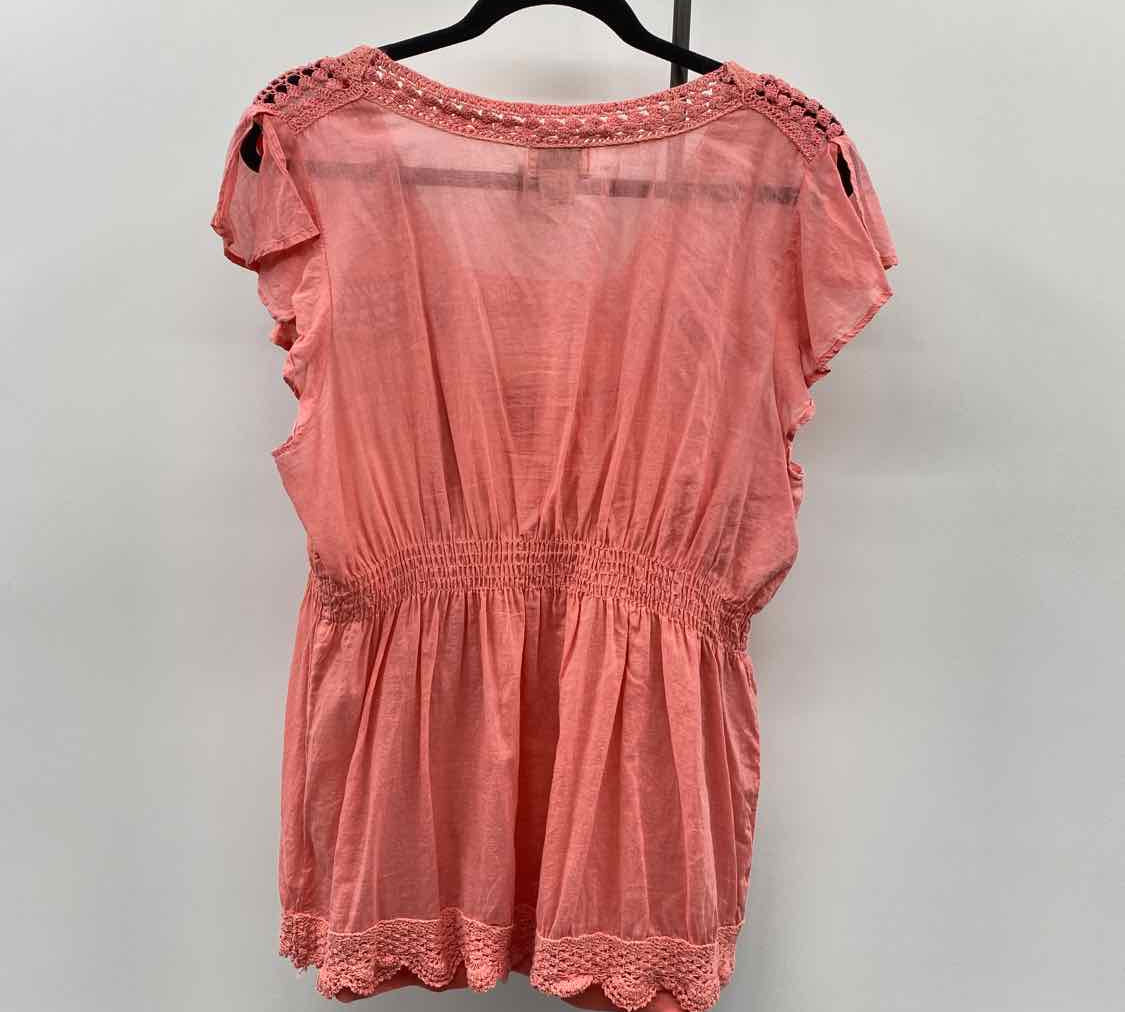 Natural Impressions Women's Size XL coral Solid Short Sleeve Shirt