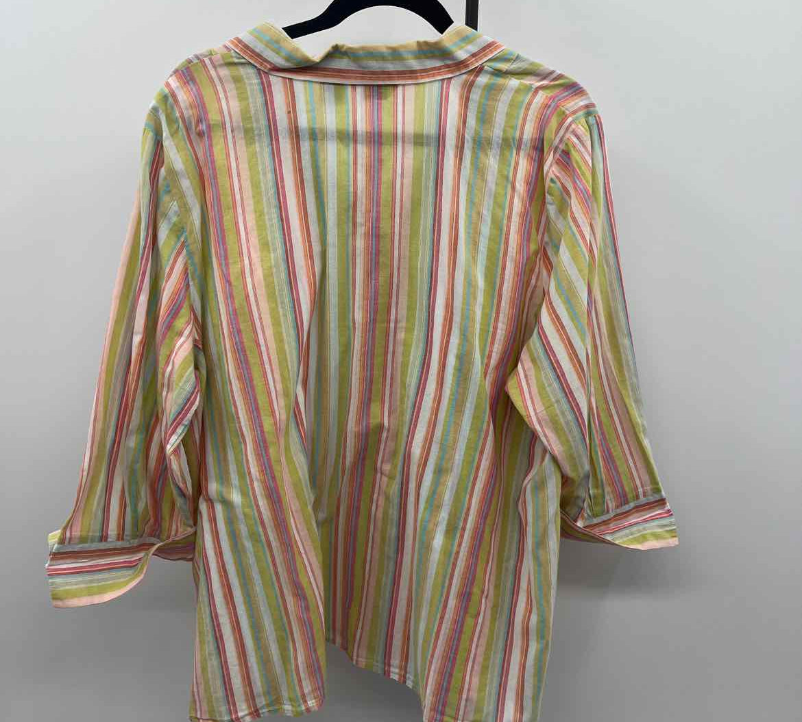 Richard Malcolm Women's Size 2X Green Stripe Long Sleeve Shirt