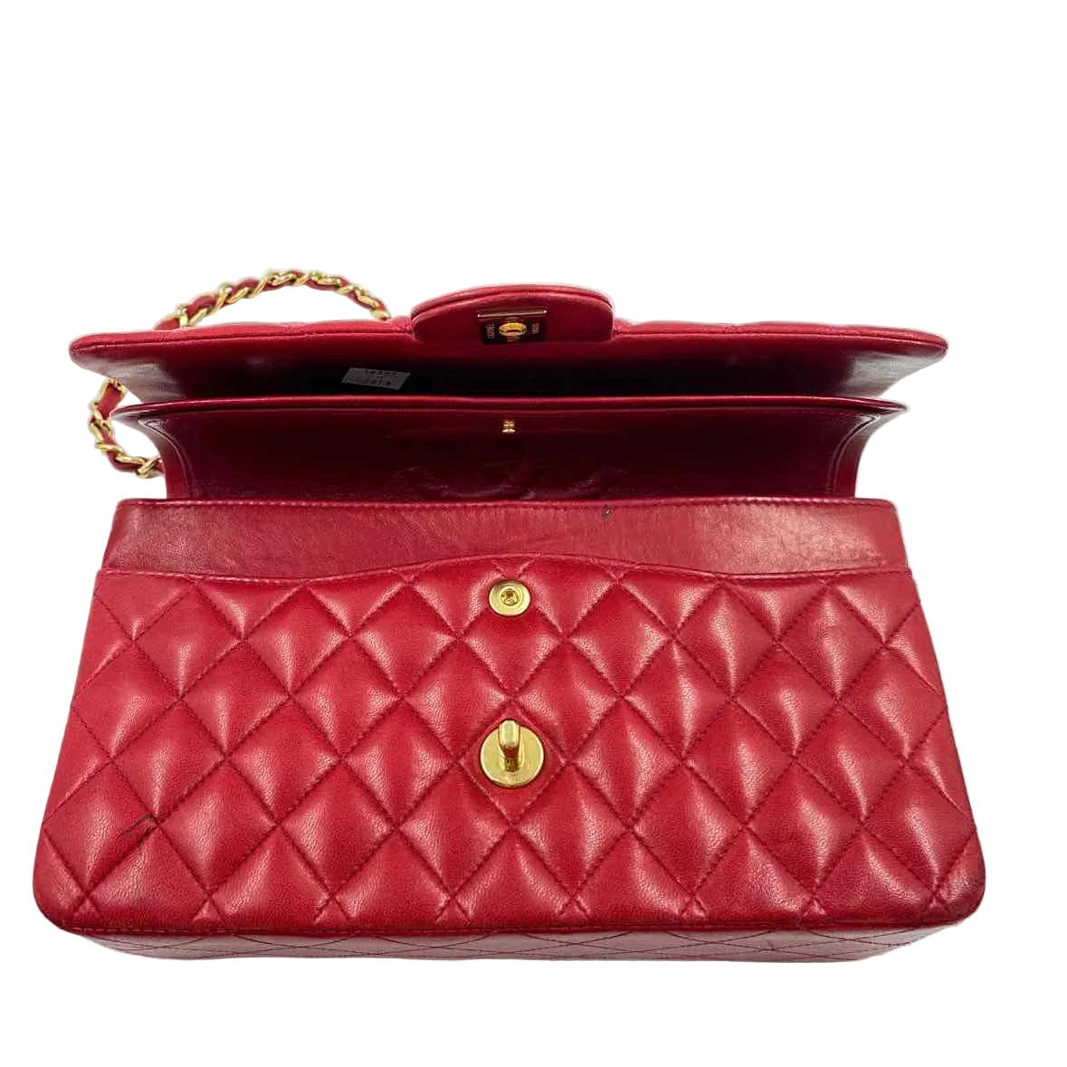 Front CHANEL Red Lambskin Leather MEDIUM CLASSIC DOUBLE FLAP Bag Purse