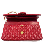 Front CHANEL Red Lambskin Leather MEDIUM CLASSIC DOUBLE FLAP Bag Purse