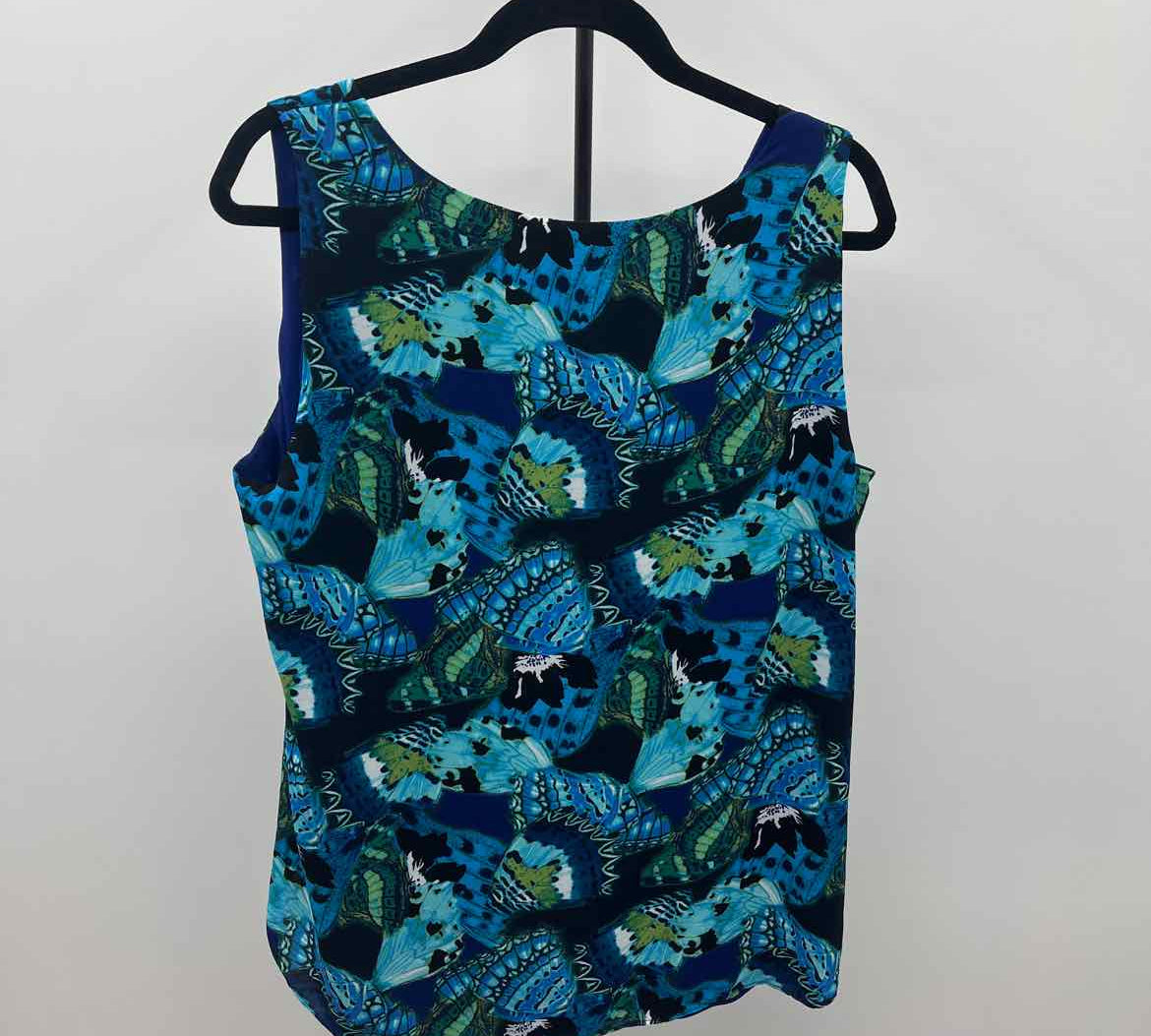 Chico's Women's Size L Blue Butterfly Sleeveless Shirt