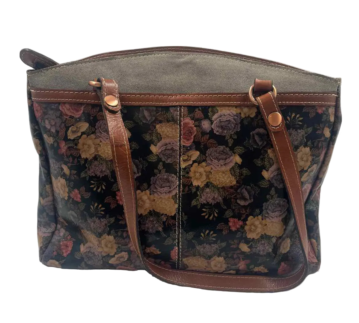 PATRICIA NASH Black & Multi Floral Leather BOLSENA Handled Tote Bag Purse