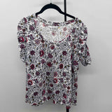 Loft Women's Size L White Floral Short Sleeve Shirt