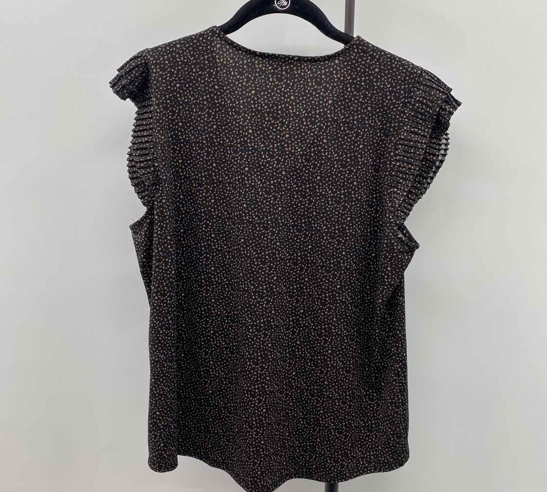 Adrianna Papell Women's Size L Black Spotted Short Sleeve Shirt