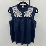 J Crew Women's Size S Navy Embroidered Short Sleeve Shirt