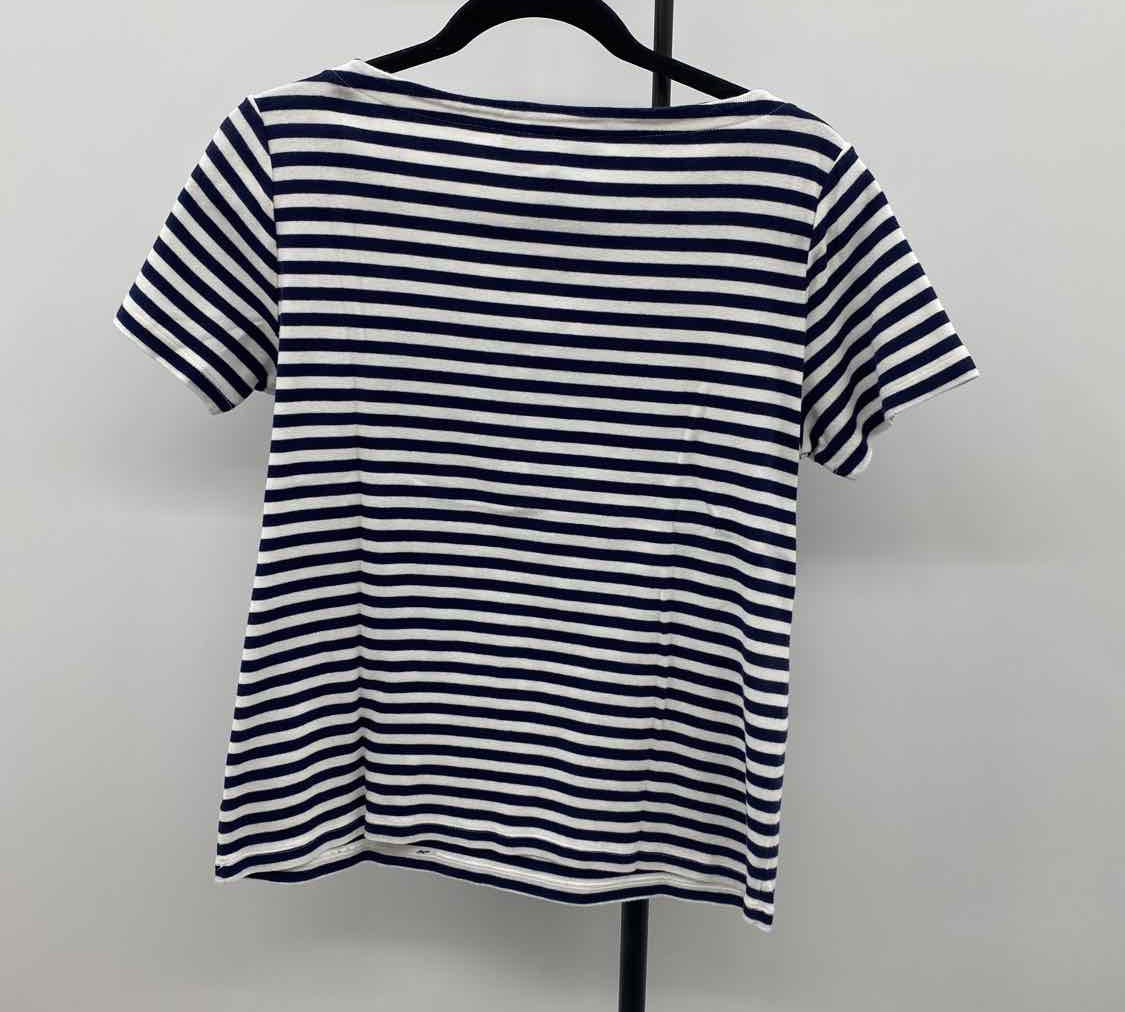 Karen Scott Women's Size M Navy Stripe Short Sleeve Shirt