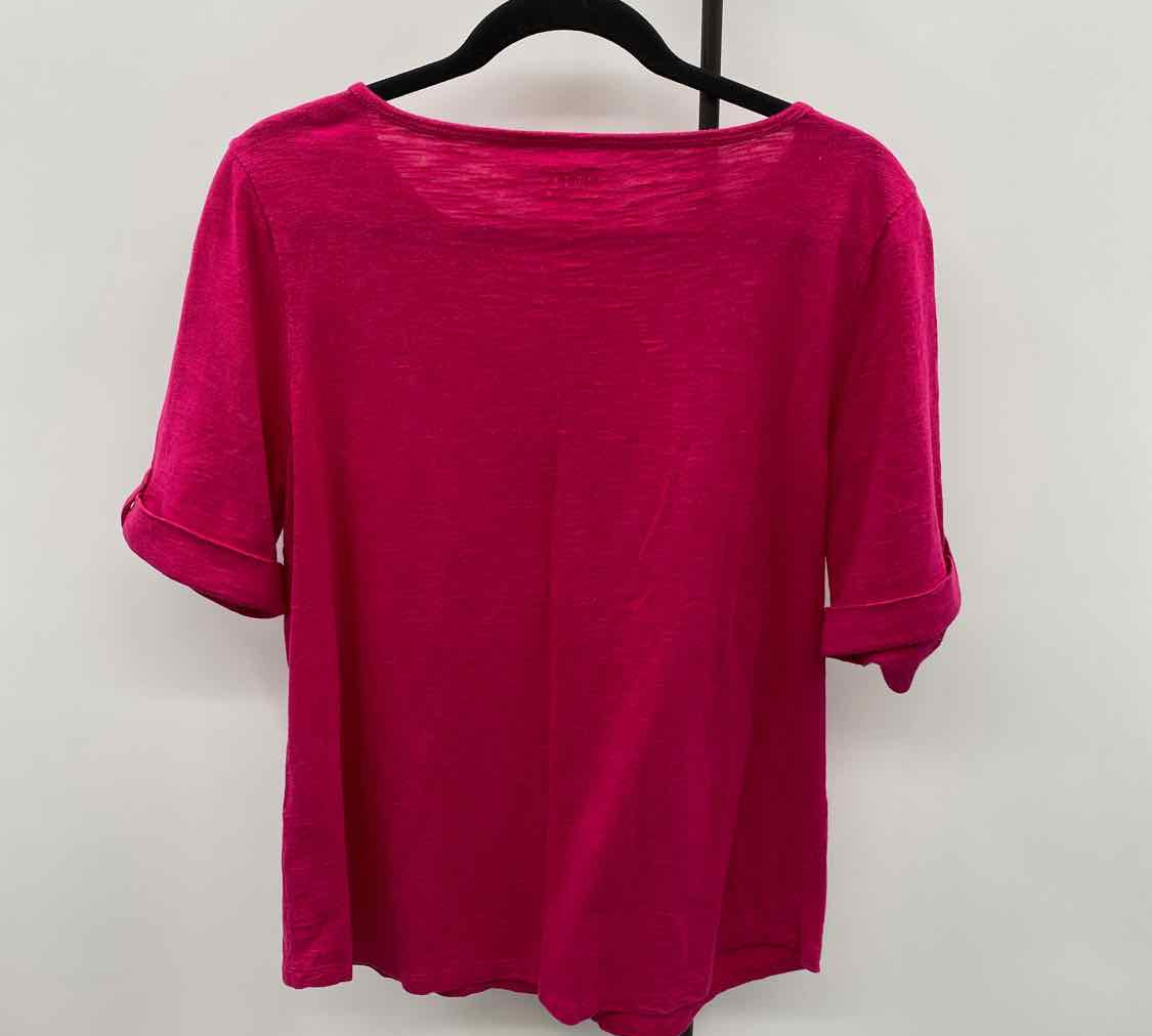 Chico's Women's Size L Fuschia Solid Short Sleeve Shirt