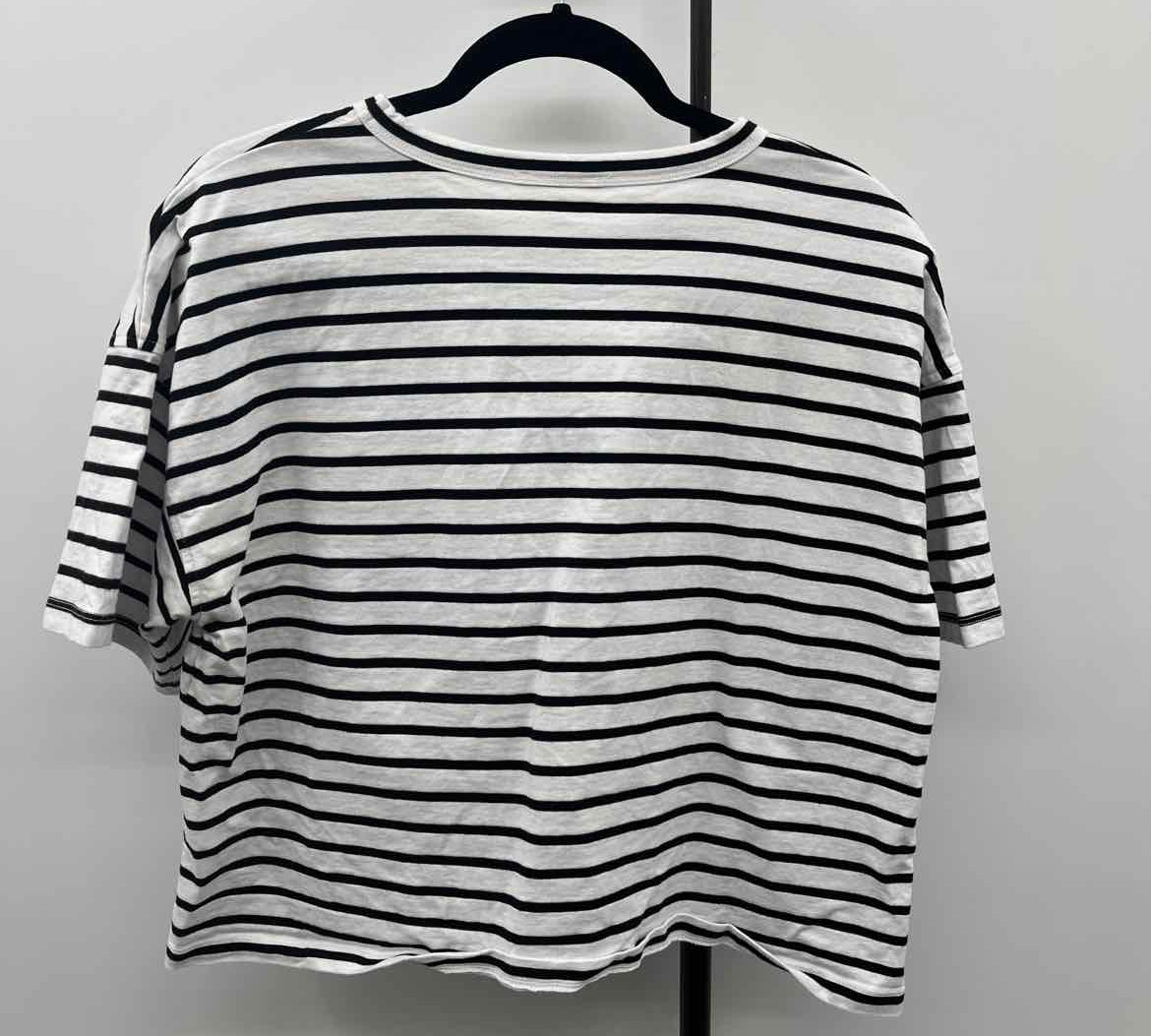 Madewell Junior's Size XL White Stripe Short Sleeve Shirt