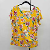 Denim & Co Women's Size 1X Yellow Floral Short Sleeve Shirt