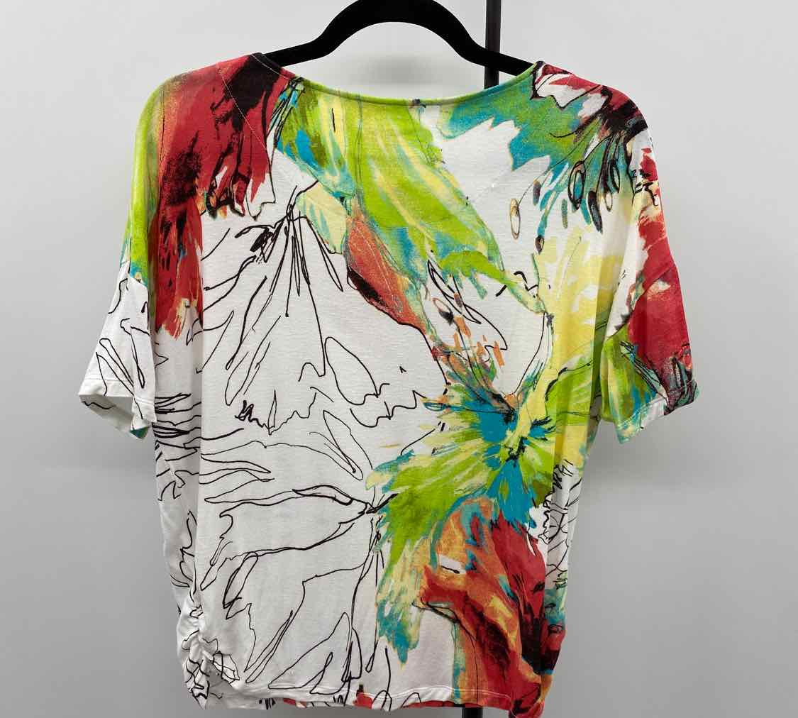 Chico's Women's Size M White Floral Short Sleeve Shirt