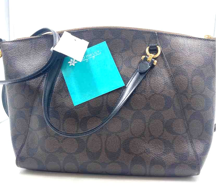 COACH Signature C Brown Black PRAIRIE Handled Satchel Purse w/Opt Crossbody Strap