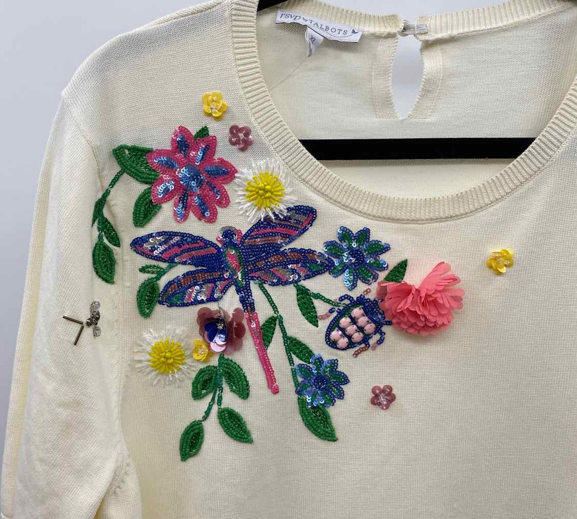 Talbots Women's Size XL Ivory Floral Sweater